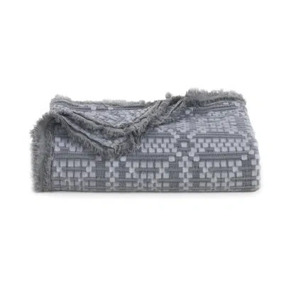 Donna Sharp Your Lifestyle By  Garment Washed Jacquard Grid Oversized Cotton Throw In Gray