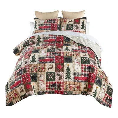 Donna Sharp Your Lifestyle By  Holiday Dream Jolly Quilt Set In Black;brown;white;green;red;beige;gold;c