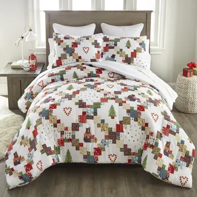 Donna Sharp Your Lifestyle By  Holiday Love Festive Comforter Set In Blue;black;white;green;red;beige;tan;tea