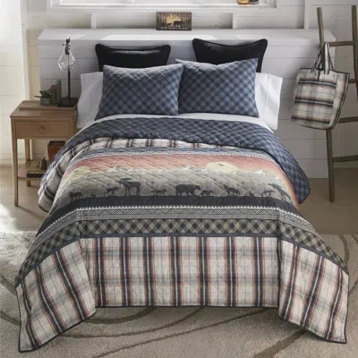Donna Sharp Your Lifestyle By  Morning Path 3pc Quilt Set In Blue;black;brown;red;beige;yellow;orange