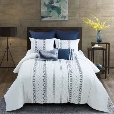 Donna Sharp Your Lifestyle By  Trellis Embroidered Cotton Comforter Set In White;gray;navy
