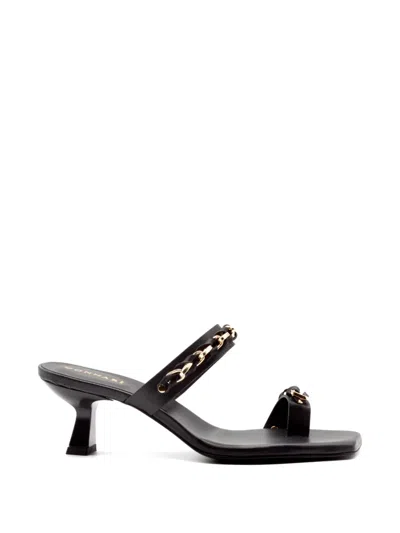 Donnari Chain Strap Square Sandals In Black
