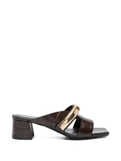Donnari Croc-effect Strap Sandals In Brown