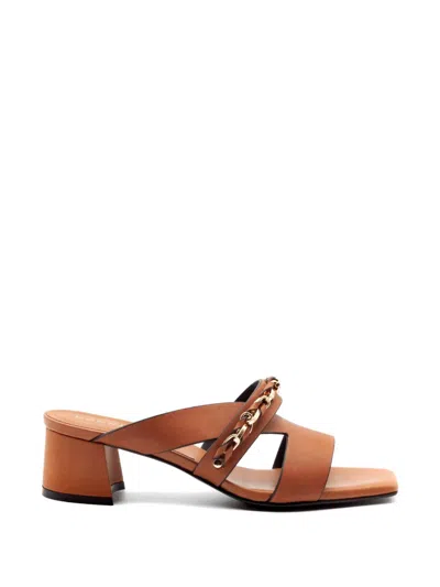 Donnari Crossed Straps Chain Sandals In Brown