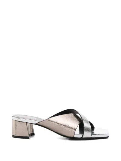 Donnari Crossover-strap Leather Sandals In Silver