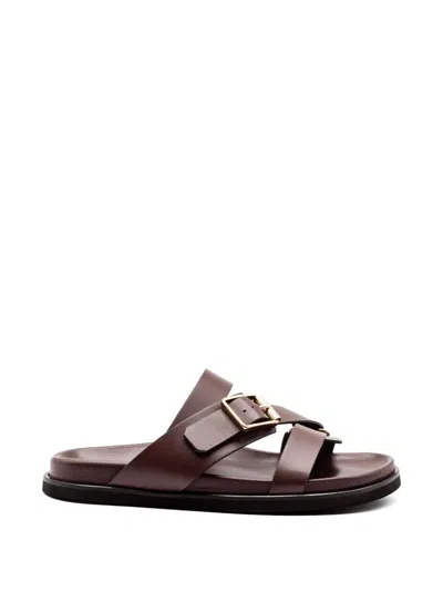 Donnari Double Strap Buckle Leather Sandals In Brown