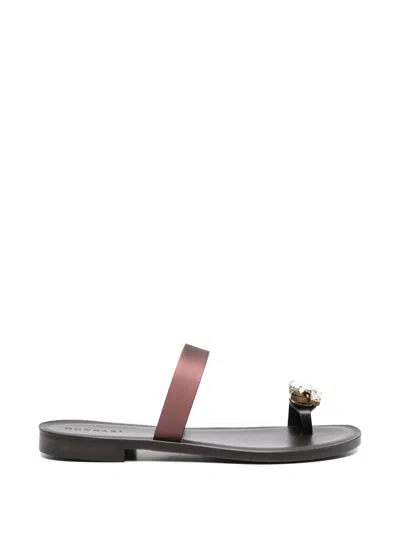 Donnari Embellished Leather Sandals In Brown