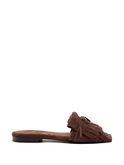 Donnari Fringed Square Toe Sandals In Brown