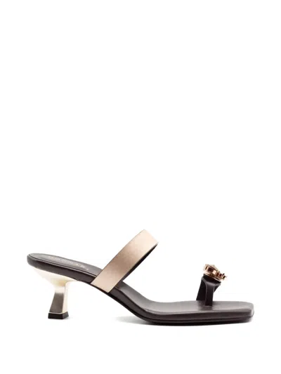 Donnari Jewel Strap Leather Sandals In Neutral