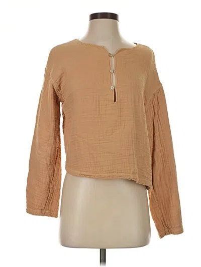 Pre-owned Donni Long Sleeve Blouse In Tan