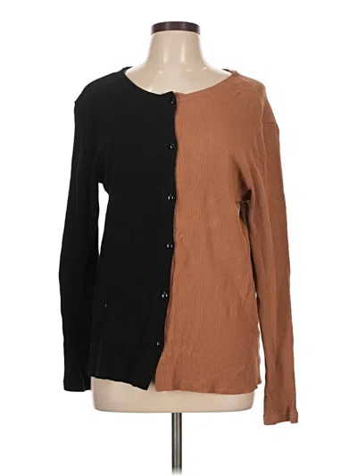 Pre-owned Donni Long Sleeve Top Brown Color Block Pattern Crew Neck Tops