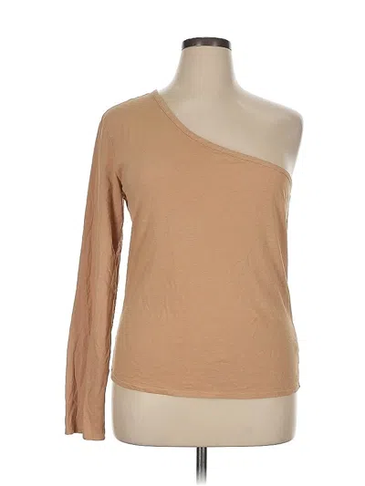 Donni Long Sleeve Top Tan One Shoulder Neckline Tops In Brown