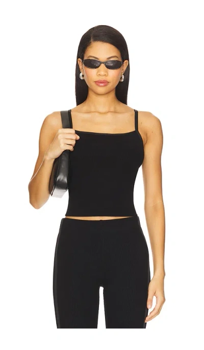 Donni Rib Satin Tank Top In Black