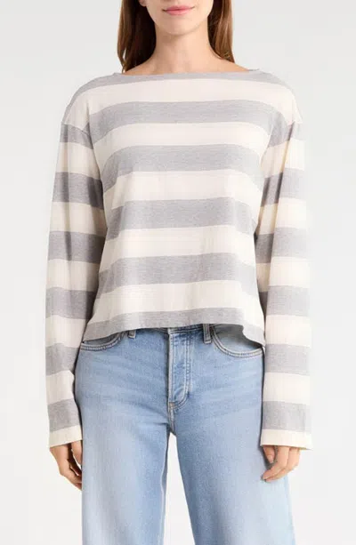 Donni . Stripe Boatneck Long Sleeve T-shirt In Gray