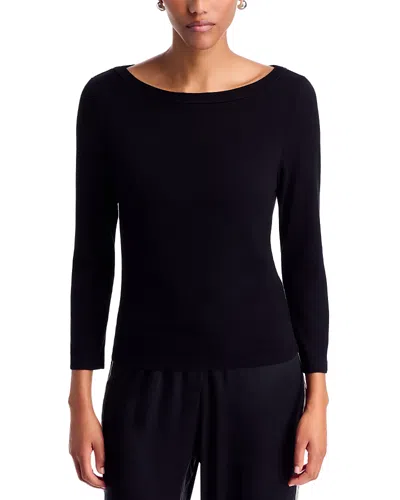 Donni The Baby Rib Boat Neck Top In Black