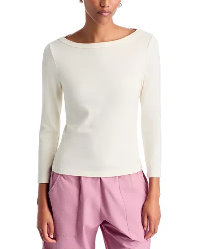 Donni The Baby Rib Boat Neck Top In White