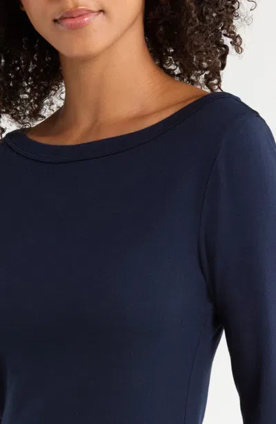 Donni . The Baby Rib Boat Neck Top In Blue