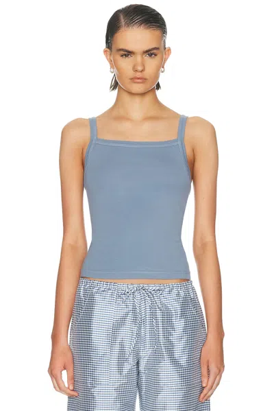 Donni The Baby Rib Square Neck Tank Top In Blue