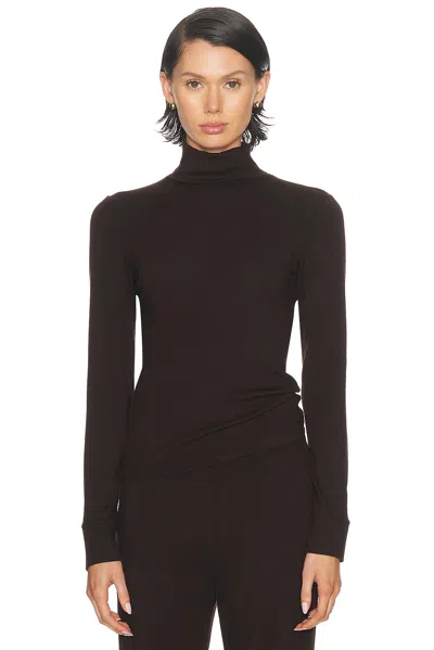 Donni The Baby Rib Turtleneck Top In Brown