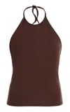 Donni . The Baby Ribbed Cotton Halter Top In Brown