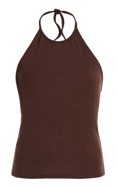 Donni . The Baby Ribbed Cotton Halter Top In Brown