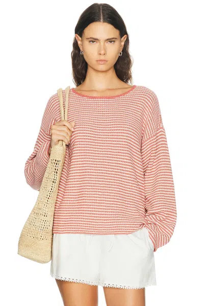 Donni The Cotton Knit Stripe Sweater In Rhubarb & Creme