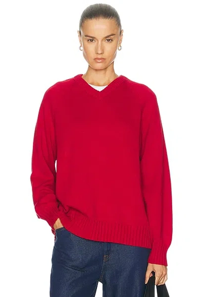 Donni The Cotton Knit V Neck Sweater In Red