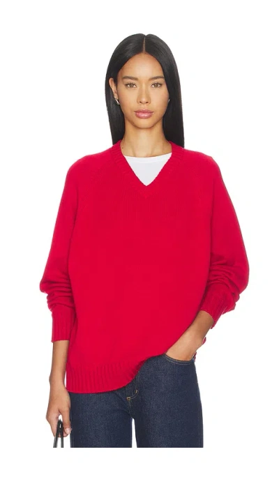 Donni The Cotton Knit V-neck Sweater In Red