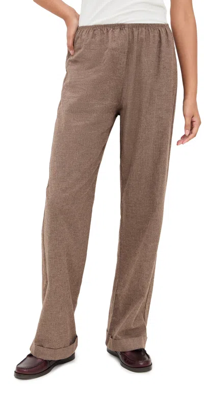 Donni The Flannel Herringbone Simple Pants Espresso/walnut In Brown