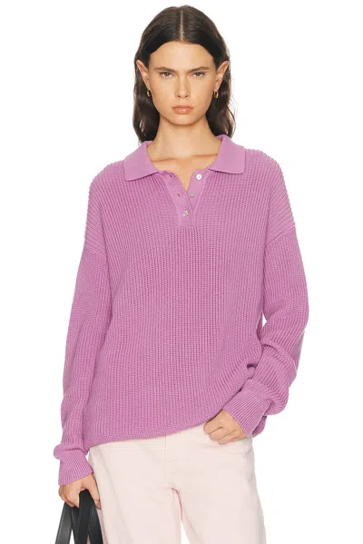 Donni The Heavy Cotton Knit Polo Sweater In Pink