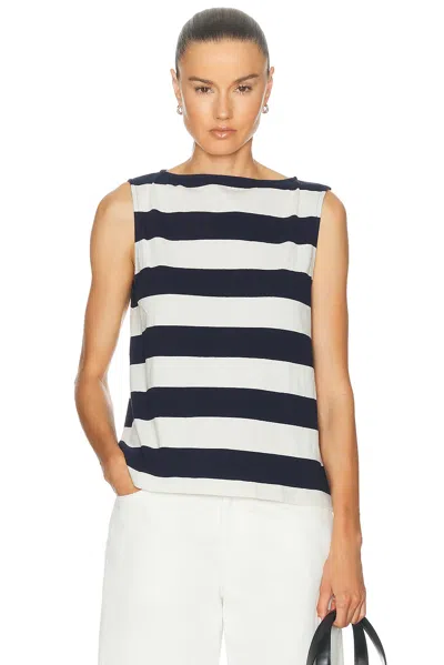 Donni The Jersey Stripe Boatneck Tank Top In Navy & Creme