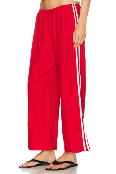 Donni The Linen Crop Racer Stripe Pant In Red