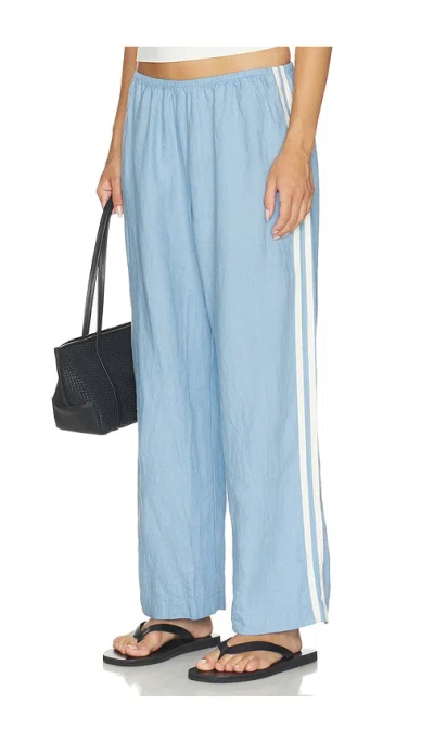 Donni The Linen Crop Racer Stripe Pant In Blue