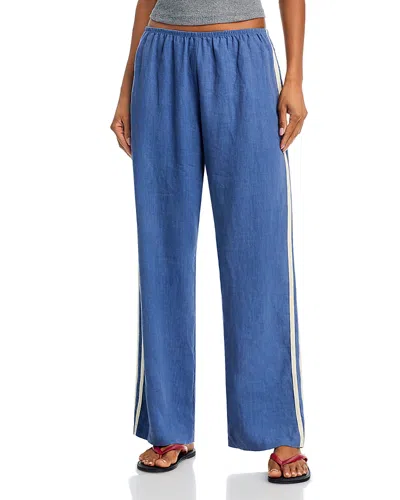 Donni The Linen Crop Racer Stripe Pants In Blue