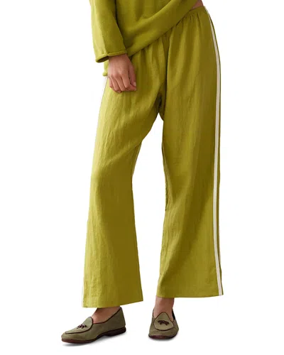 Donni The Linen Crop Racer Stripe Pants In Green