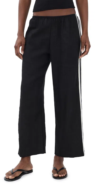 Donni The Linen Crop Racer Stripe Pants Jet In Black