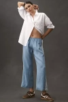 Donni The Linen Crop Stripe Pants In Blue