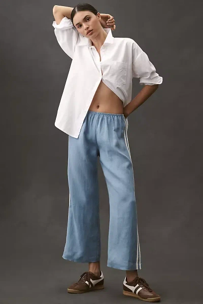 Donni The Linen Crop Stripe Pants In Blue