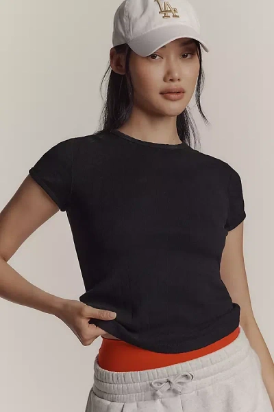 Donni The Pointelle Baby Tee In Black