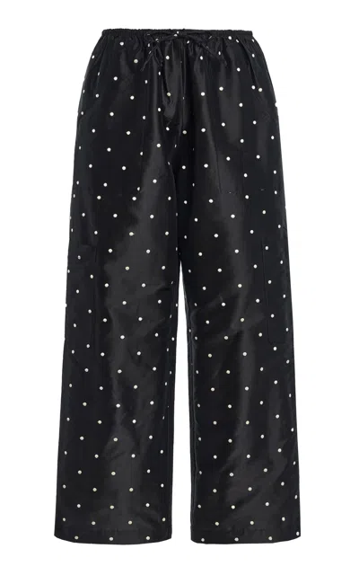 Donni . The Polka-dot Silk Taffeta Cargo Pants In Black