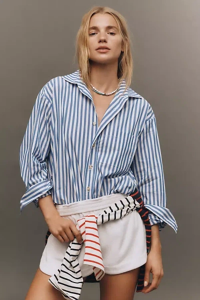 Donni The Pop Long-sleeve Poplin Buttondown Shirt In Blue