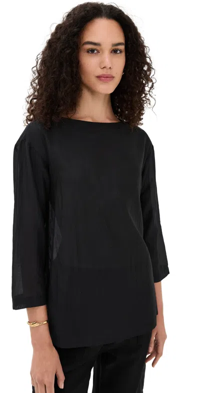 Donni The Silk Cotton Sheer Boatneck Shirt Jet In Black