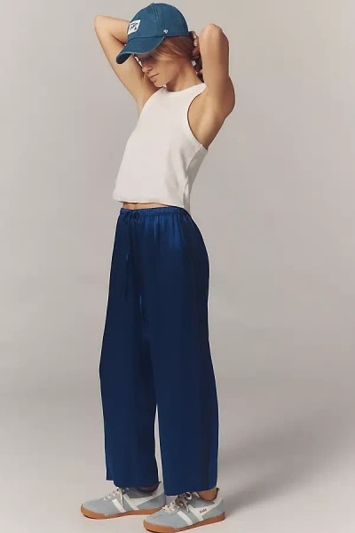 Donni The Silk Stripe Crop Pull-on Pants In Blue