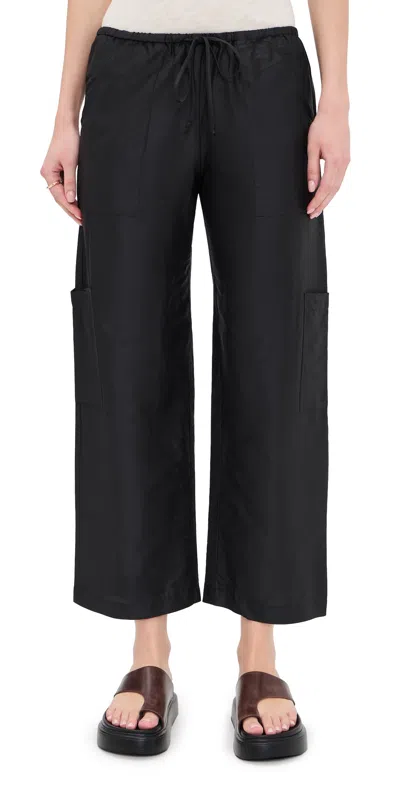Donni The Silk Taffeta Drawstring Cargo Pants Jet In Black