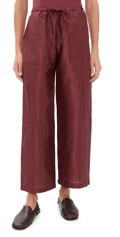 Donni The Silk Taffeta Drawstring Cargo Pants Oxblood In Burgundy