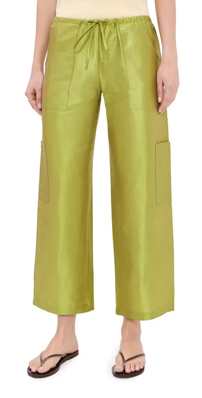 Donni The Silk Taffeta Drawstring Cargo Pants Pistachio In Green