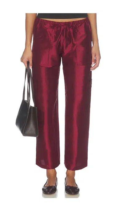 Donni The Taffeta Drawstring Cargo Pant In Burgundy
