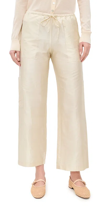 Donni The Taffeta Drawstring Cargo Pants Creme In Neutral