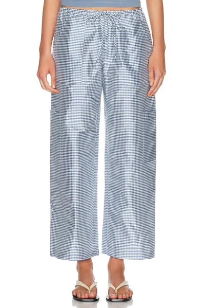 Donni The Taffeta Gingham Drawstring Cargo Pant In Blue
