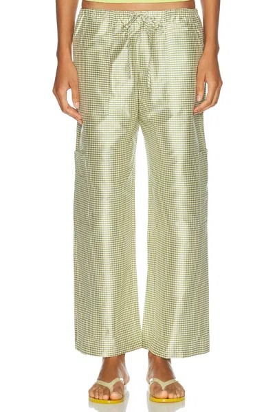 Donni The Taffeta Gingham Drawstring Cargo Pant In Green